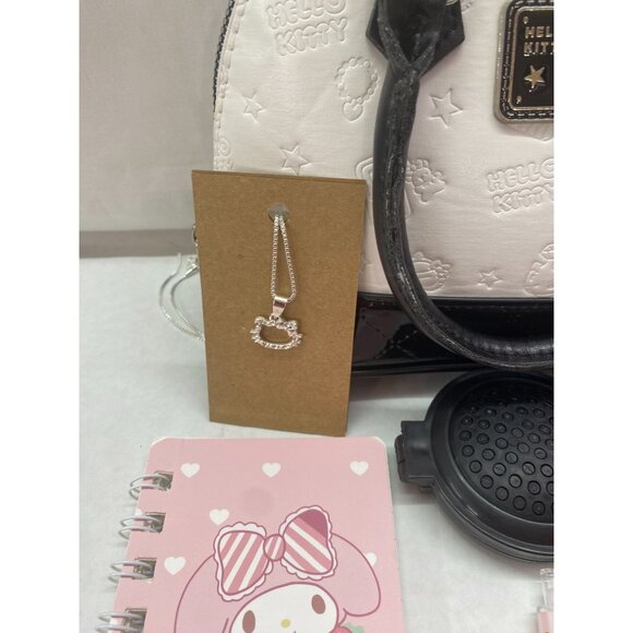 Hello Kitty Black & White Mini Crossbody Bag detachable strap & accessories NWOT - Picture 7 of 9